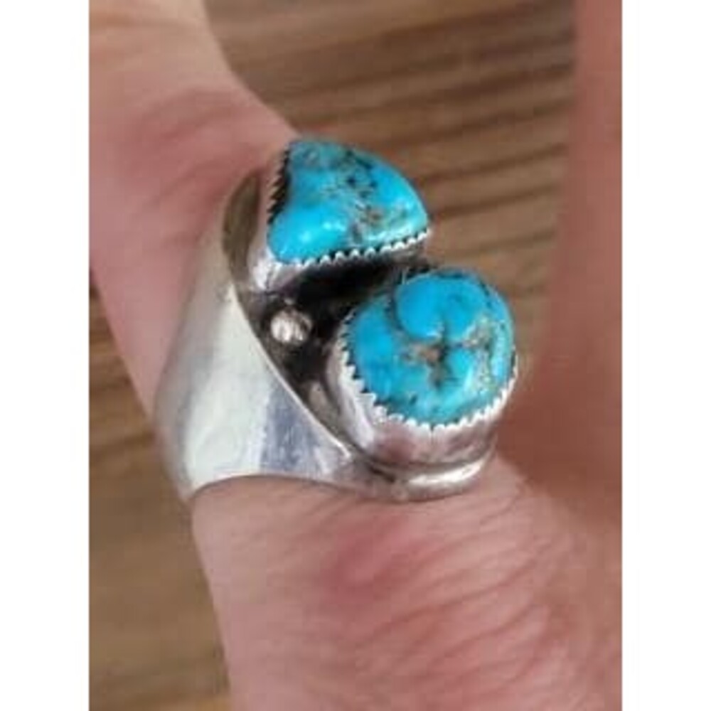 Vintage Sterling Silver Turquoise Ring | Rough Nugget Southwest Boho Statement H